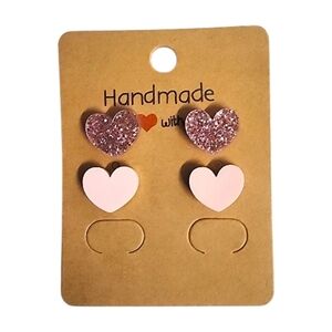 Rose Blush Sparkle Heart Acrylic Stud Earrings - 2 Pair